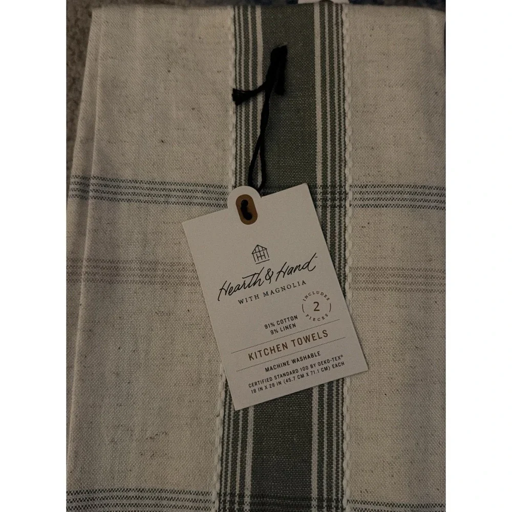 Hearth & Hand Magnolia Striped Kitchen Towels Cream, Green, & Blue, Set of 2 NWT